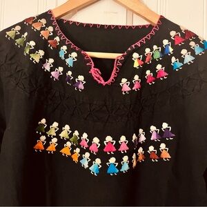 Colorful Embroidered Black Top